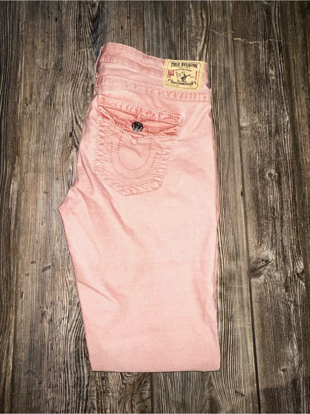 True Religion Jodie Terracotta Non Denim Women’s 9” Rise Rose Pink Jeans Size 32 - Picture 3 of 9